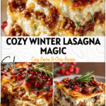 Golden baked winter lasagna layered with creamy cheese and festive holiday garnish for a Christmas Cooking Ideas Baking theme.
